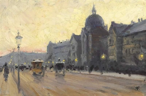 Pessoas passeando no Kommunehospitalet no início da década de 1890