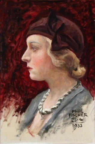 Retrato de una mujer joven con sombrero burdeos 1933