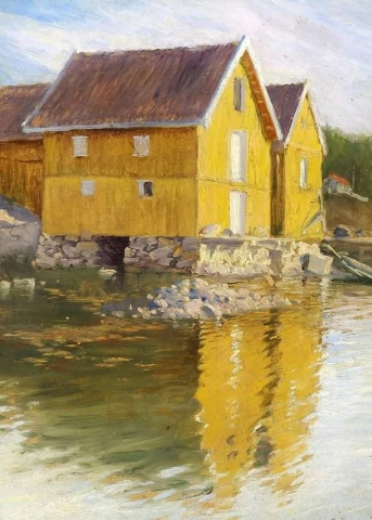 Scene From Norway With Yellow Wooden Houses