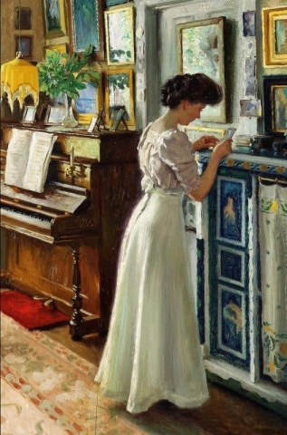 Konstnärens dotter Harriet I Vardagsrummet På Sofievej 1908-09