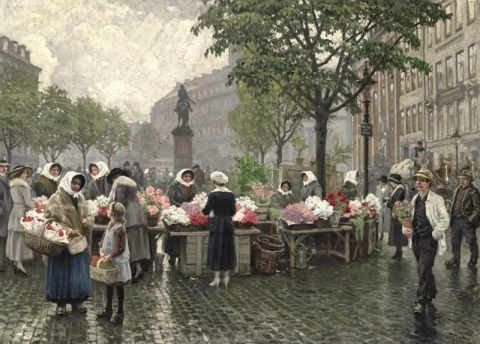 سوق الزهور في H Jbro Plads، كوبنهاغن، 1921