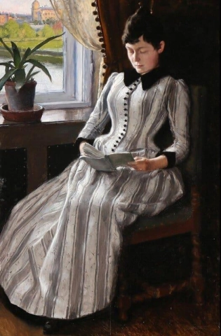 Målarens hustru Dagny läser vid fönstret 1889