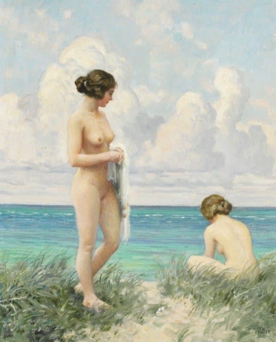 Två Unga Kvinnor På Stranden