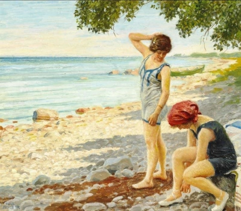 Två unga kvinnor på stranden 2