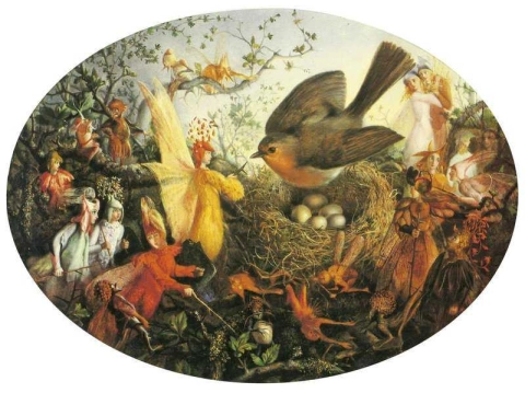 Cock Robin defendendo seu ninho, cerca de 1858-68