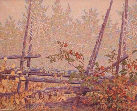 Autumn Landscape With Roundpole Fence