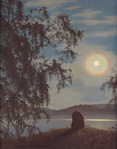 La luna si riflette sulla scena dell'acqua da Lidingo, alla periferia di Stoccolma
