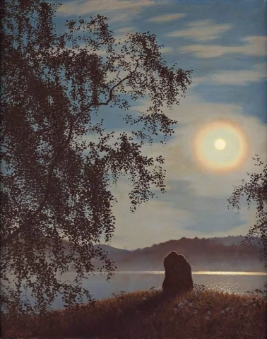 Månen som reflekterer over vannscenen fra Lidingö i utkanten av Stockholm 1