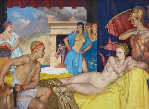 Apollo trova Afrodite con Ariete nella villa di Efesto, circa 1920