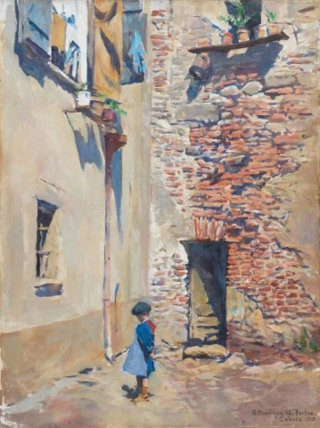Een meisje op een binnenplaats Cahors 1925