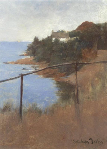 A View Along The Coast With A Cottage In The Distance