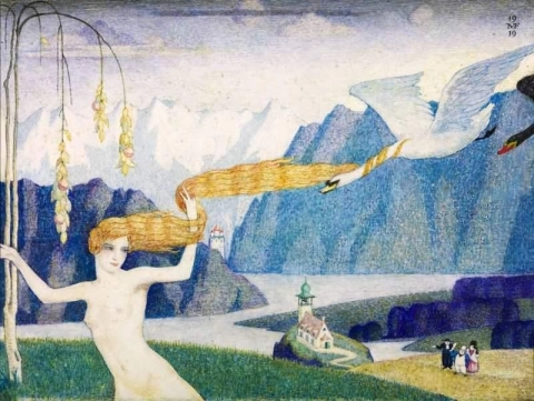 Desnudo con cisnes voladores 1919