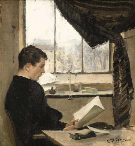 Leitura de autorretrato no estúdio, também conhecido como The Student, ca. 1889