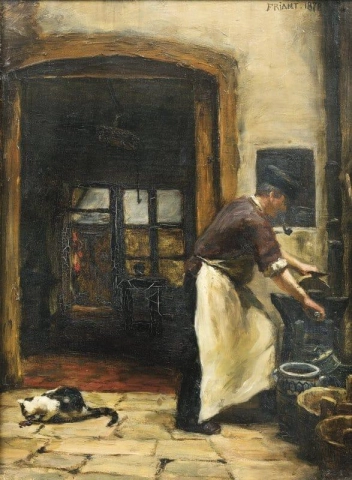 Мясник с трубкой и котом 1878 г.