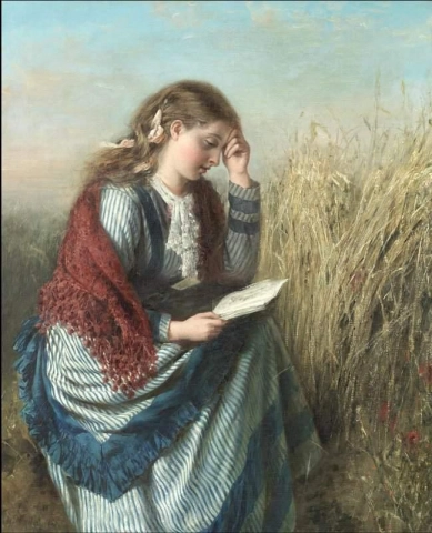 Una ragazza che legge in un campo di grano 1858