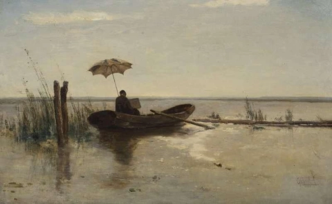 Un pintor posiblemente el artista W.b. Tholen trabajando en un apostador en un día soleado