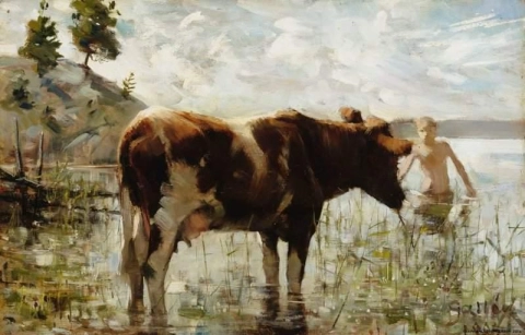 Lehmä ja poika 1885