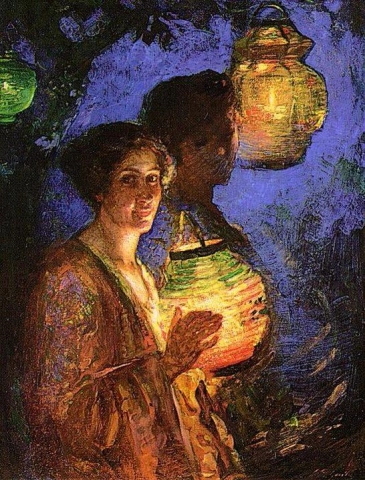 Mujer con una linterna japonesa 1915