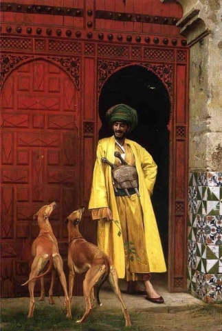 An Arab And His Dogs 1875
