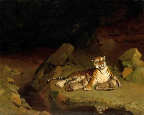 Tigre e filhotes por volta de 1884
