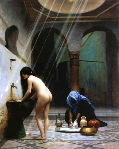 무어식 목욕탕 욕조에 있는 터키 여인