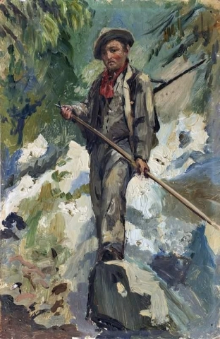 Junger Mann Auf Felsblock 1894