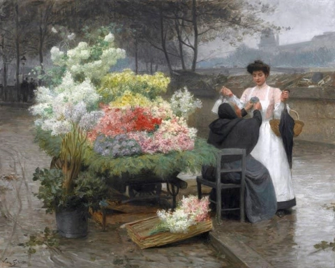 O vendedor de flores no cais de Paris, por volta de 1890