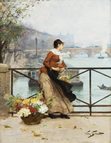 巴黎艺术桥的卖花人