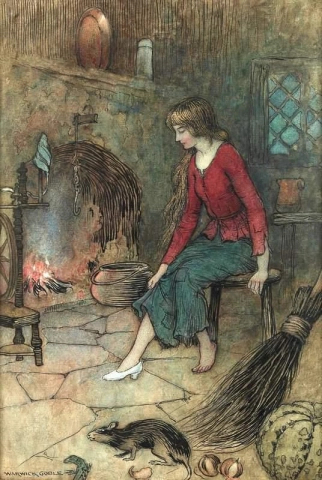 Cinderella Trying On Her Glass Slipper By The Hearth