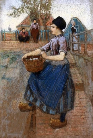 Chica holandesa con una cesta