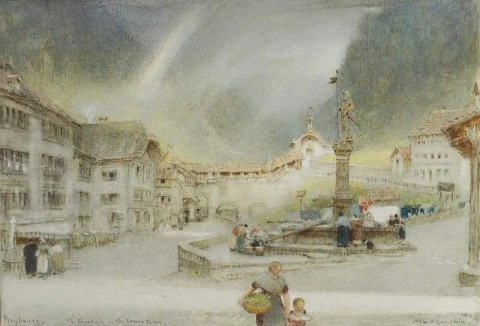 Friburgo La fuente en la ciudad baja Suiza 1910-11
