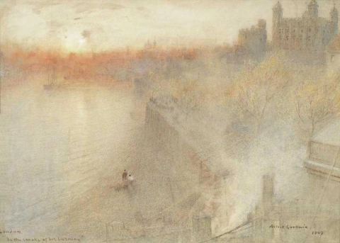 Londen in de rook van haar brandende 1907