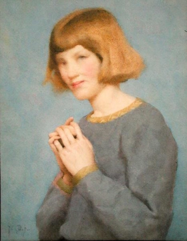 Portret van Phyllis Gotch in blauw, ca. 1895
