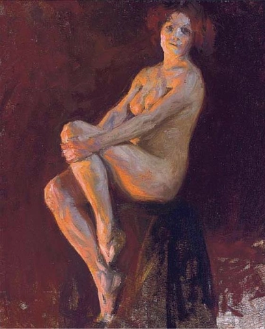 Istuva nainen alaston