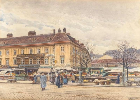 弗朗西斯·约瑟夫皇帝穿过威登 Freihaus 附近的旧纳旭市场