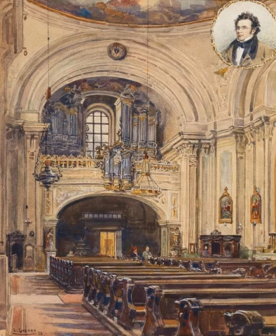 El interior de la iglesia de Schubert en el noveno distrito