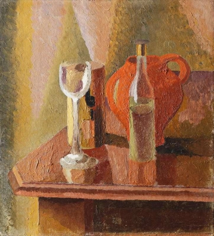 Stillleben mit Flasche und Glas 1918-19
