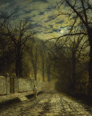 Una strada illuminata dalla luna 1880