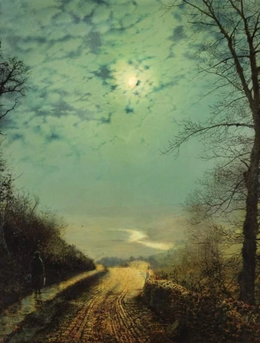 A Wet Road By Moonlight Wharfedale 1872