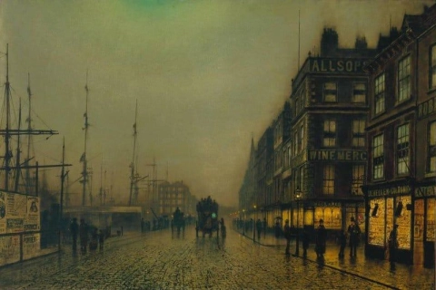 Liverpool Quay bij maanlicht 1887