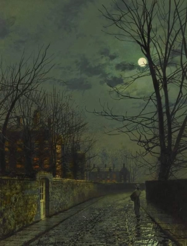 Mondbeschienene Straße nach Regen 1881