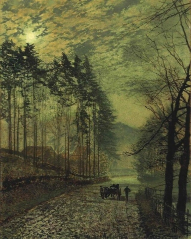 In de buurt van Hackness Een maanverlichte scène met pijnbomen 1875