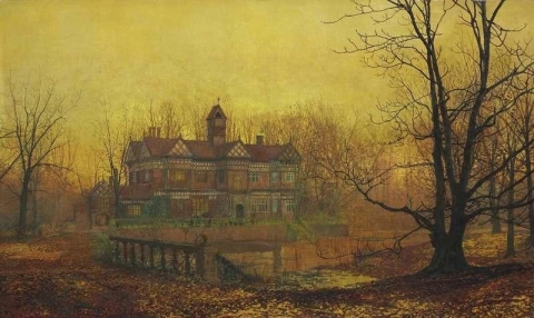 Old Hall Cheshire temprano en la mañana de octubre de 1880
