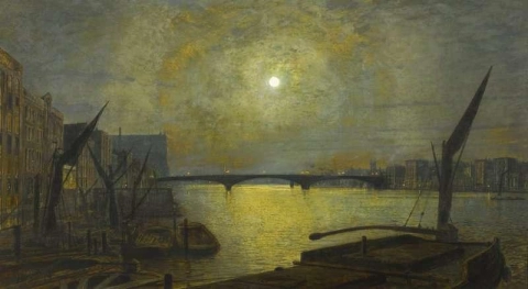 Southwark Bridge Från Blackfriars By Moonlight 1881