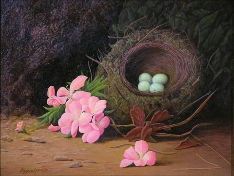 Натюрморт с цветами и птичьим гнездом