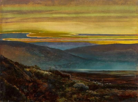 Zonsondergang boven een meer 1869