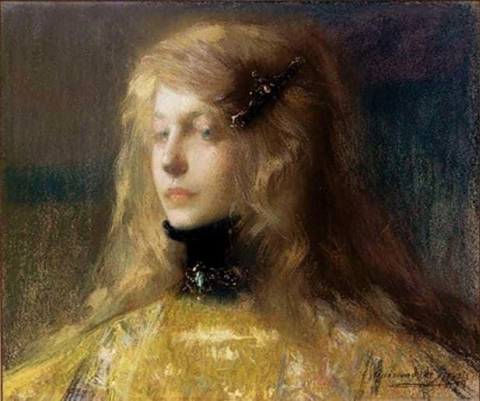 Mujer joven que llevaba una horquilla 1899