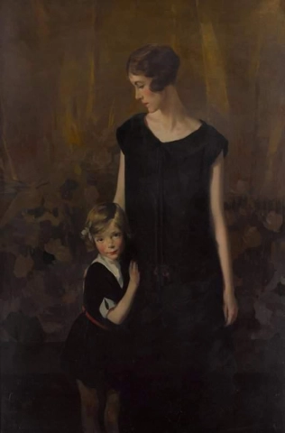 Portret van Gwen en Diana Gunn, de eerste vrouw en dochter van de kunstenaar