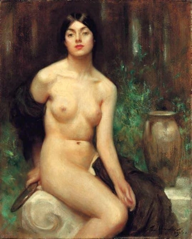 Un desnudo femenino en su baño 1918