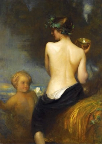 Una bacante desnuda con un niño fauno